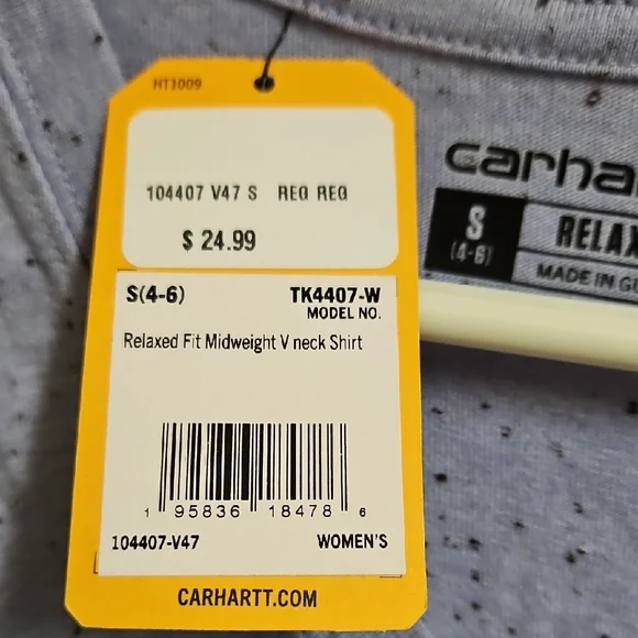 Carhartt Periwinkle Speckle Long Sleeve V Neck T Shirt Size Small - Picture 3 of 5